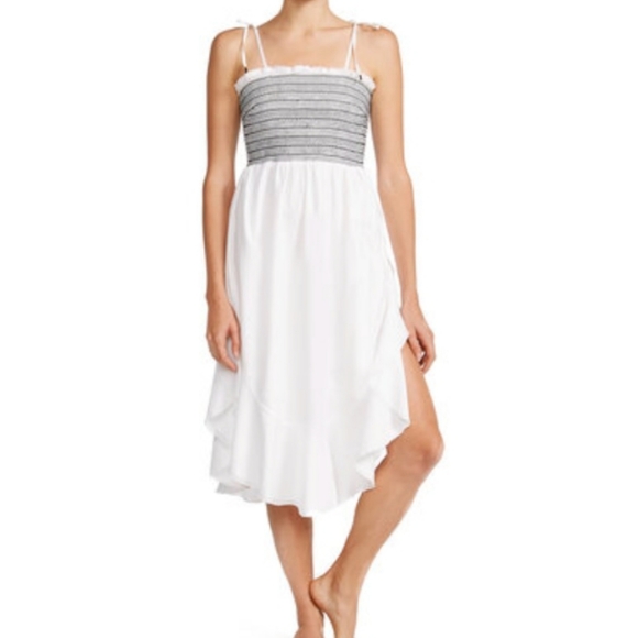 Kisuii Dresses & Skirts - KISUII WMNS Sz S Smocked Black White Summer Midi Dress, Frill, Split Hem Layered